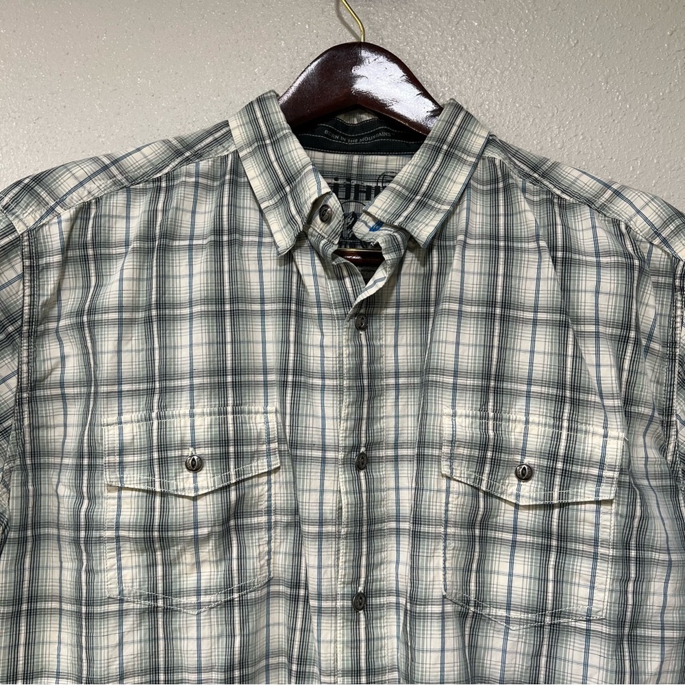 Kuhl Men’s XL Extra Large Eluxur Madras Button Down Plaid Shirt Blue Gray Hiking - Picture 3 of 10